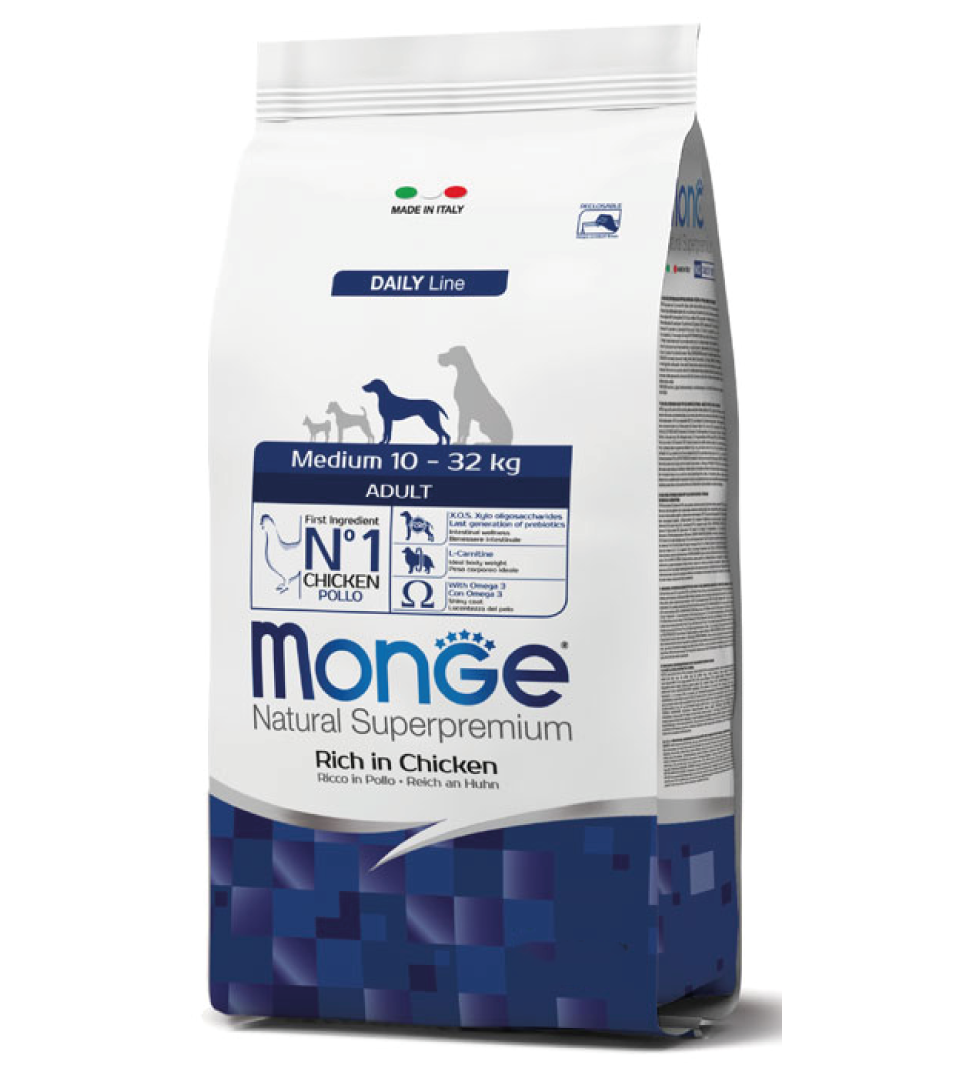 MONGE MEDIUMA DULTO10-32 CON POLLO 12KG
